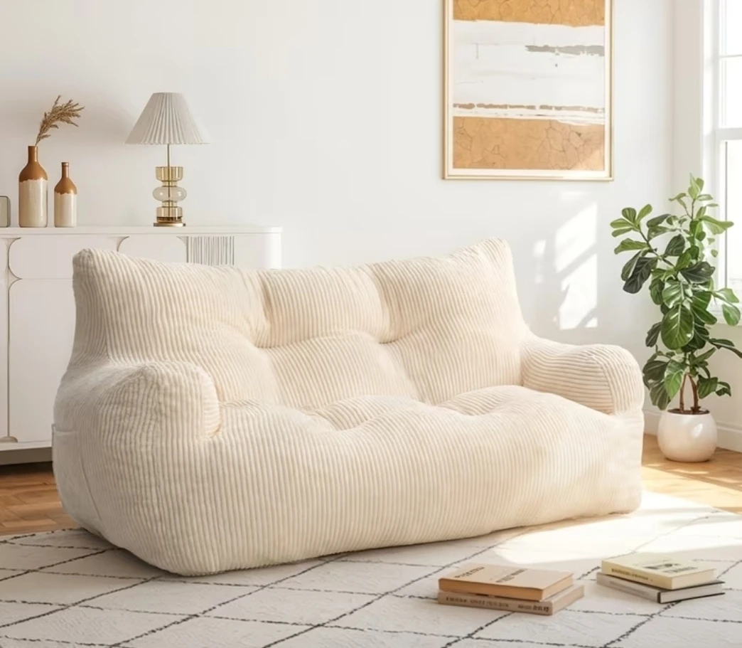 Cream Corduroy Bean Bag Sofa