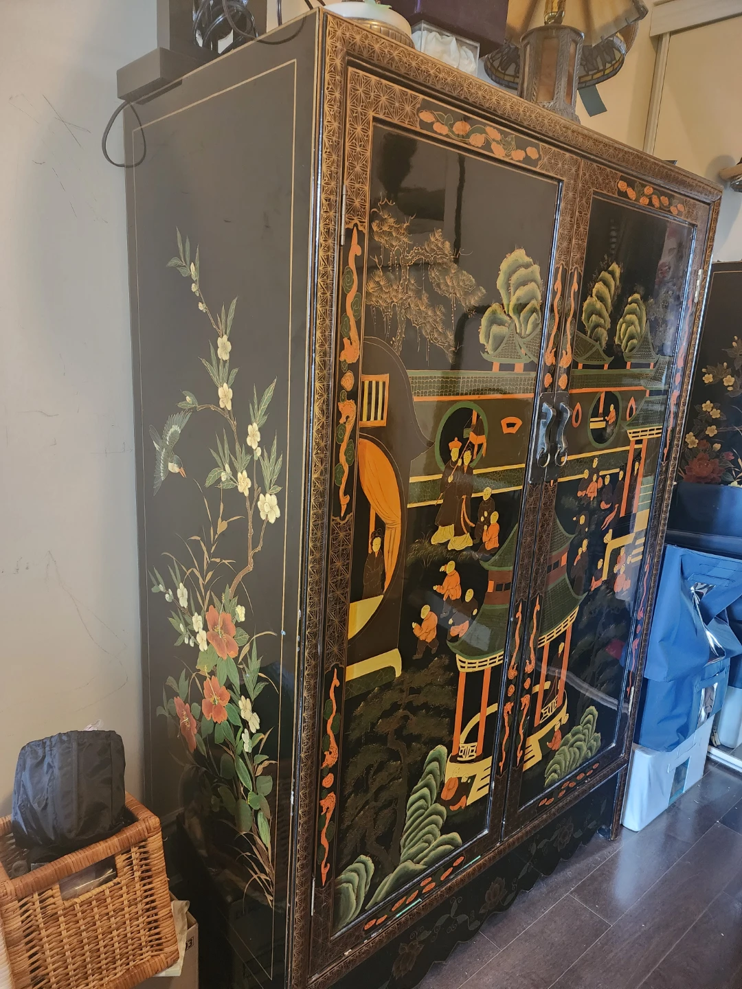 Black Lacquered Asian Inspired  Cabinet