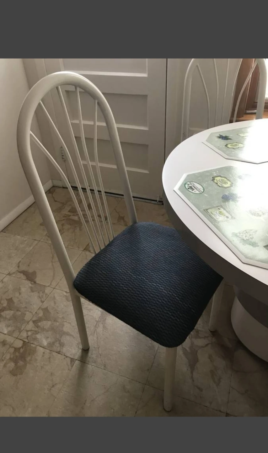(FREE DELIVERY)Round Dining Table w/Blue Upholstered Chairs - photo 2