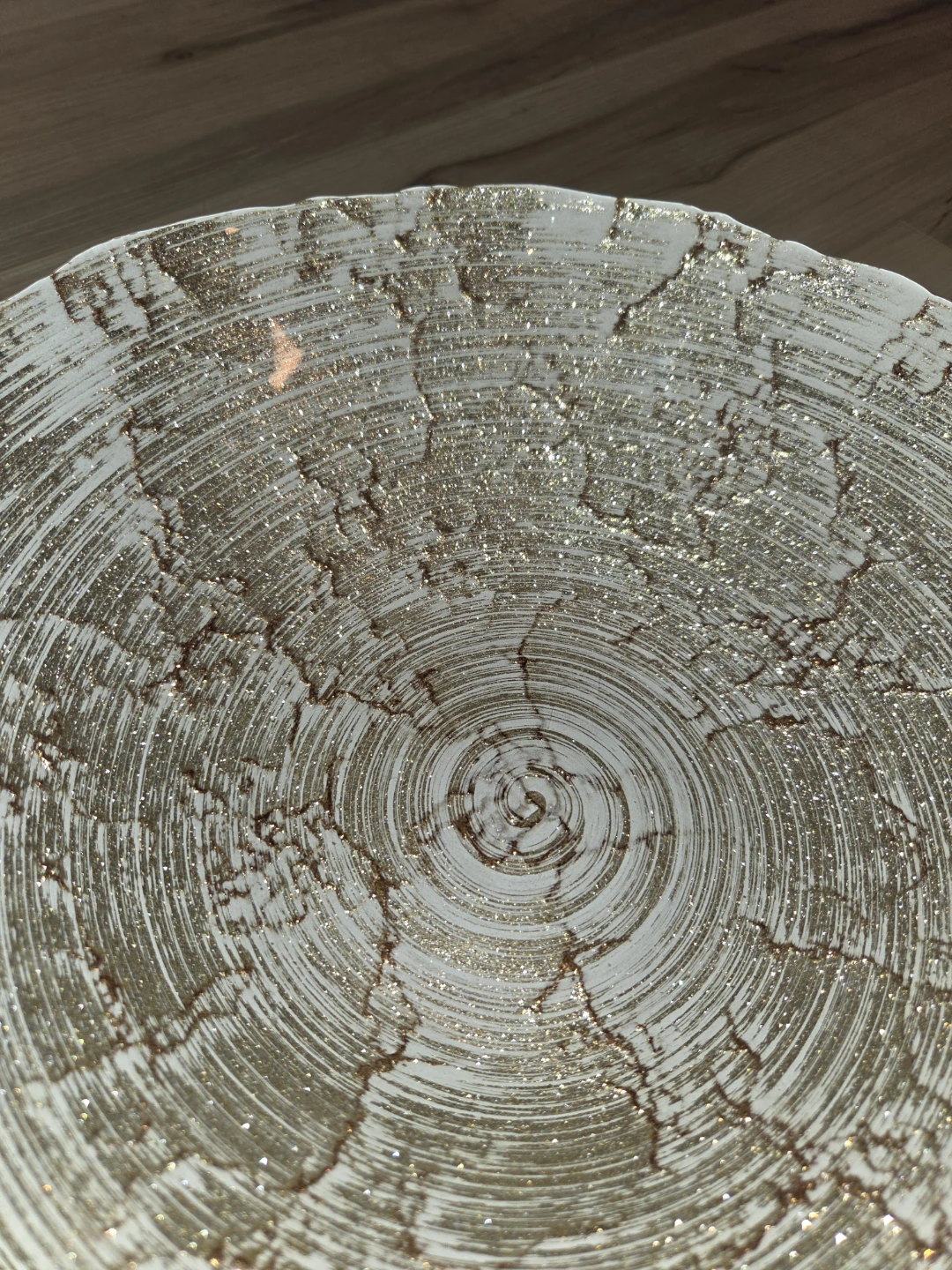 Turkish Art Glass 12" Bowl Beige, Sparkling Gold - photo 4