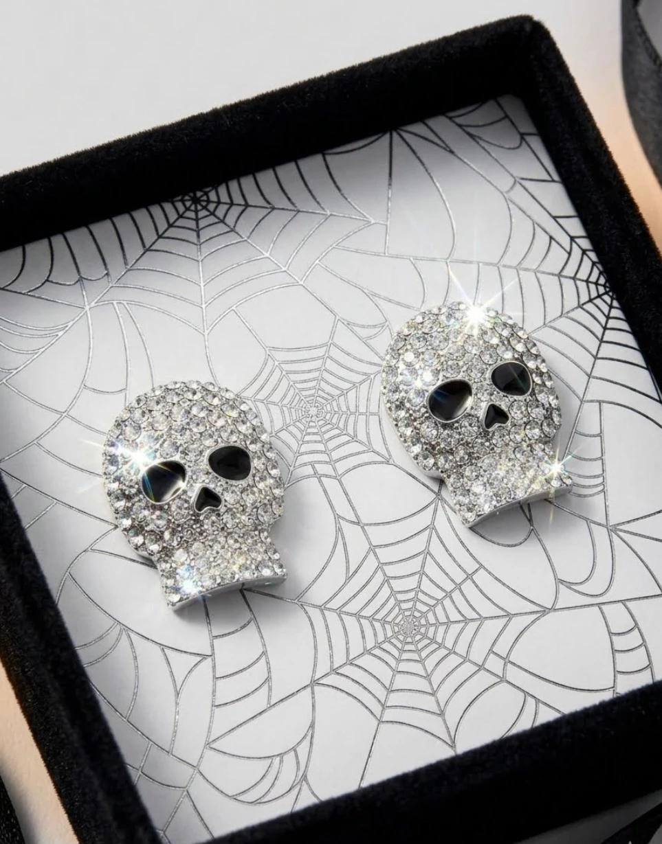 New Halloween Rhinestone Skull Stud Earrings - photo 2