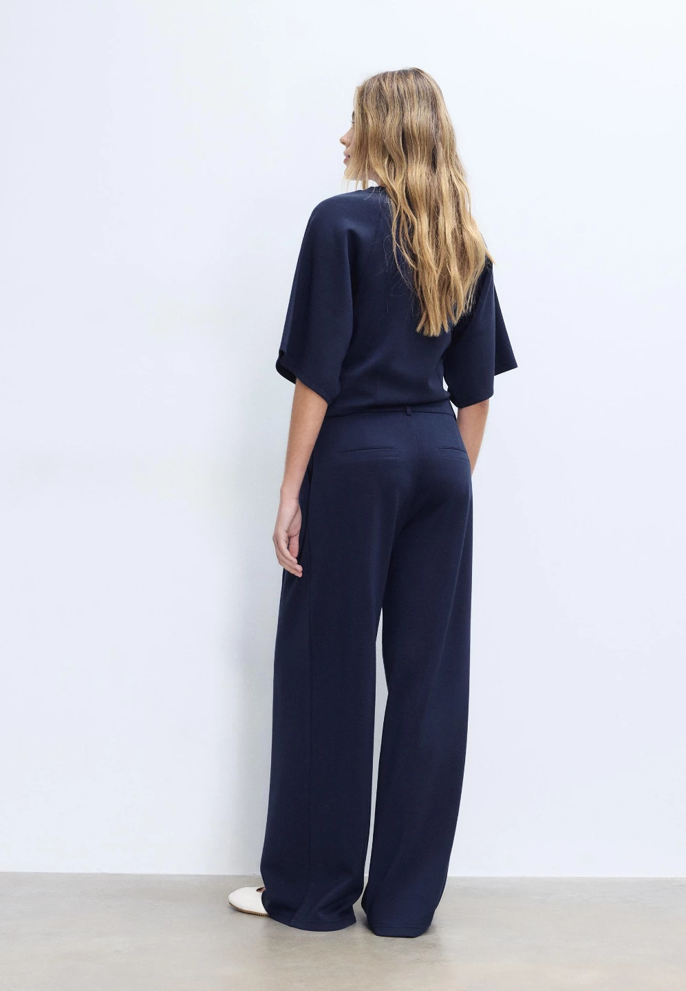 Stradivarius Navy Blue Wide Leg Trousers Size 6 - photo 4