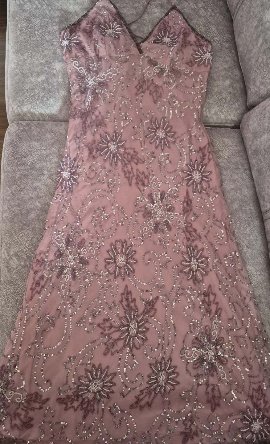 Pink Beaded Sequin Maxi Dress