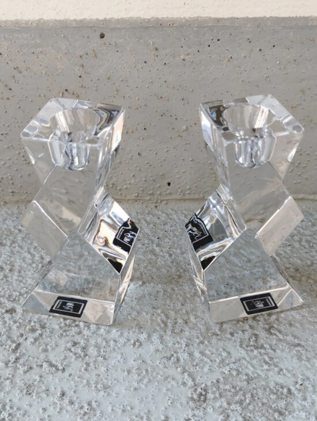 Vintage Mikasa Enigma Lead Crystal Candlestick Holders Pair - photo 3