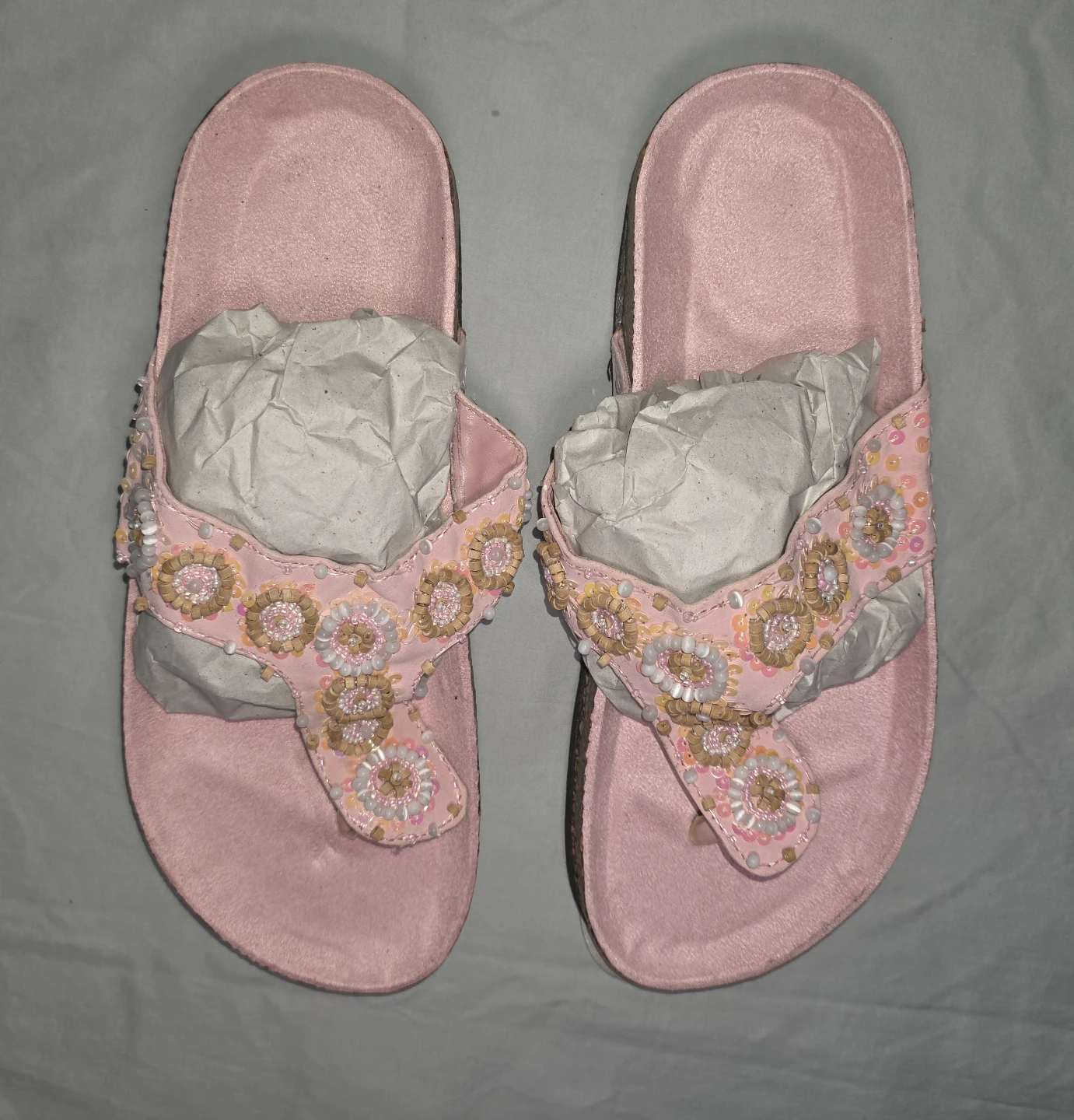 Pink Embellished Cork Thong Sandals Size 8 Womens