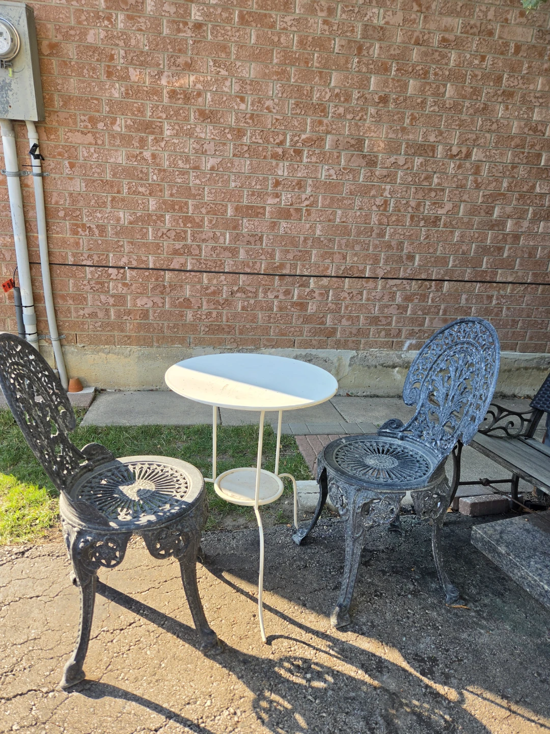Ornate Cast Iron Patio Chairs with Small Side Table