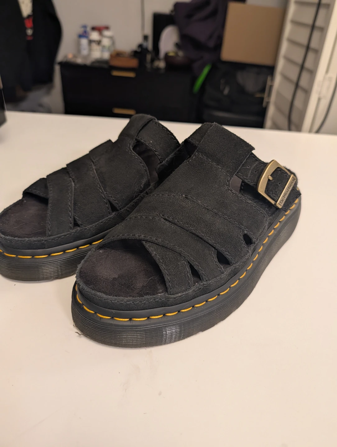 Dr. Martens Black Suede Sandals