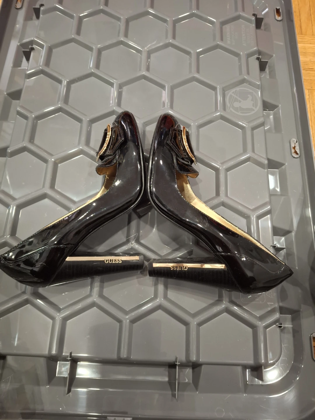 Guess Black Patent Heels with Gold Buckle - photo 2