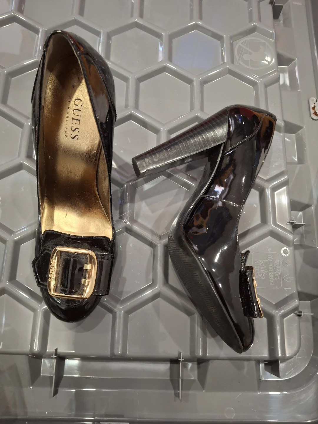 Guess Black Patent Heels with Gold Buckle - photo 4