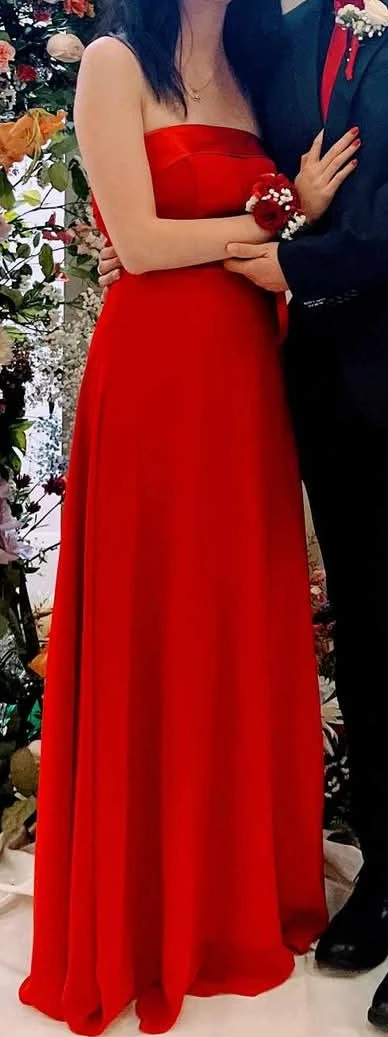 Red Strapless A-line Formal Gown