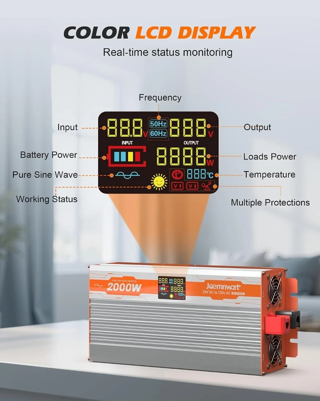 2000W Pure Sine Wave Power Inverter, 12V to 120V AC Converter - photo 5
