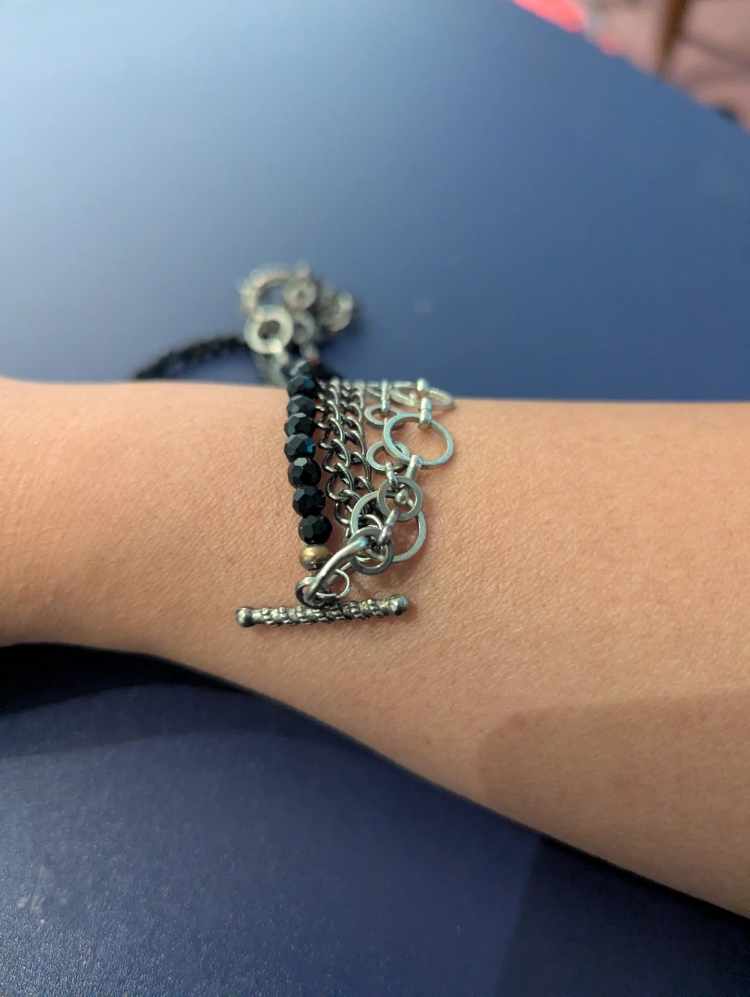 Multi-strand Black Bead and Silver Chain Bracelet - photo 4