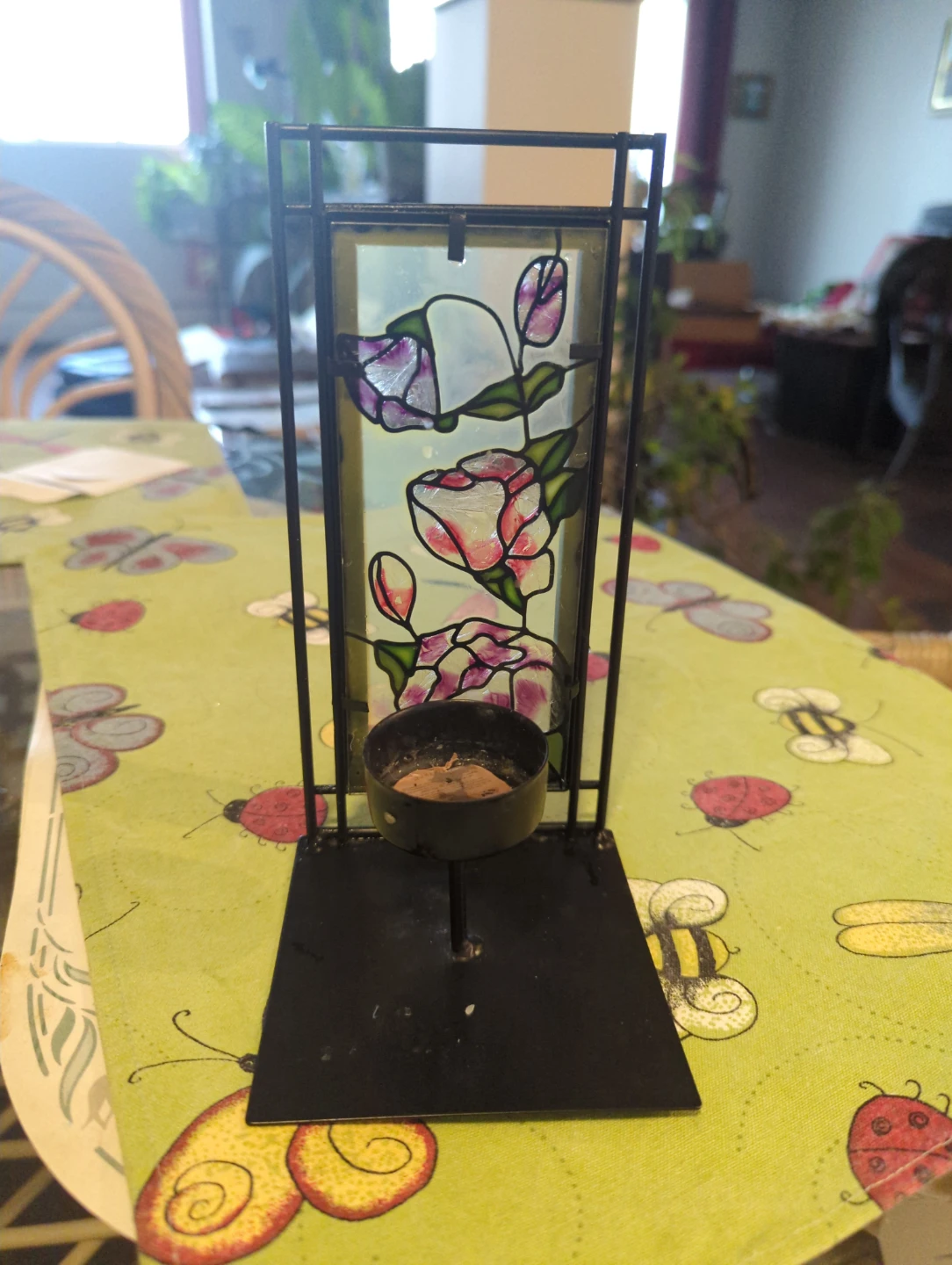 Stained Glass Rose Candle Holder