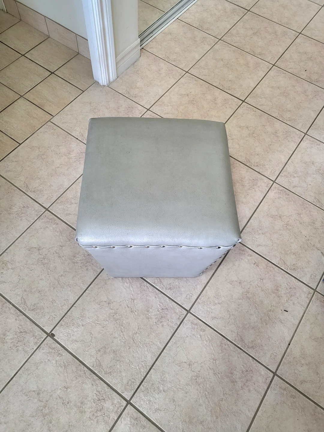 Grey Faux Leather Ottoman/Footstool - photo 2