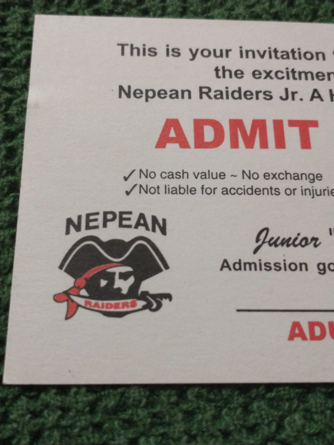 Nepean Raiders 2001-2002 Unused Jr A Hockey Ticket - photo 2