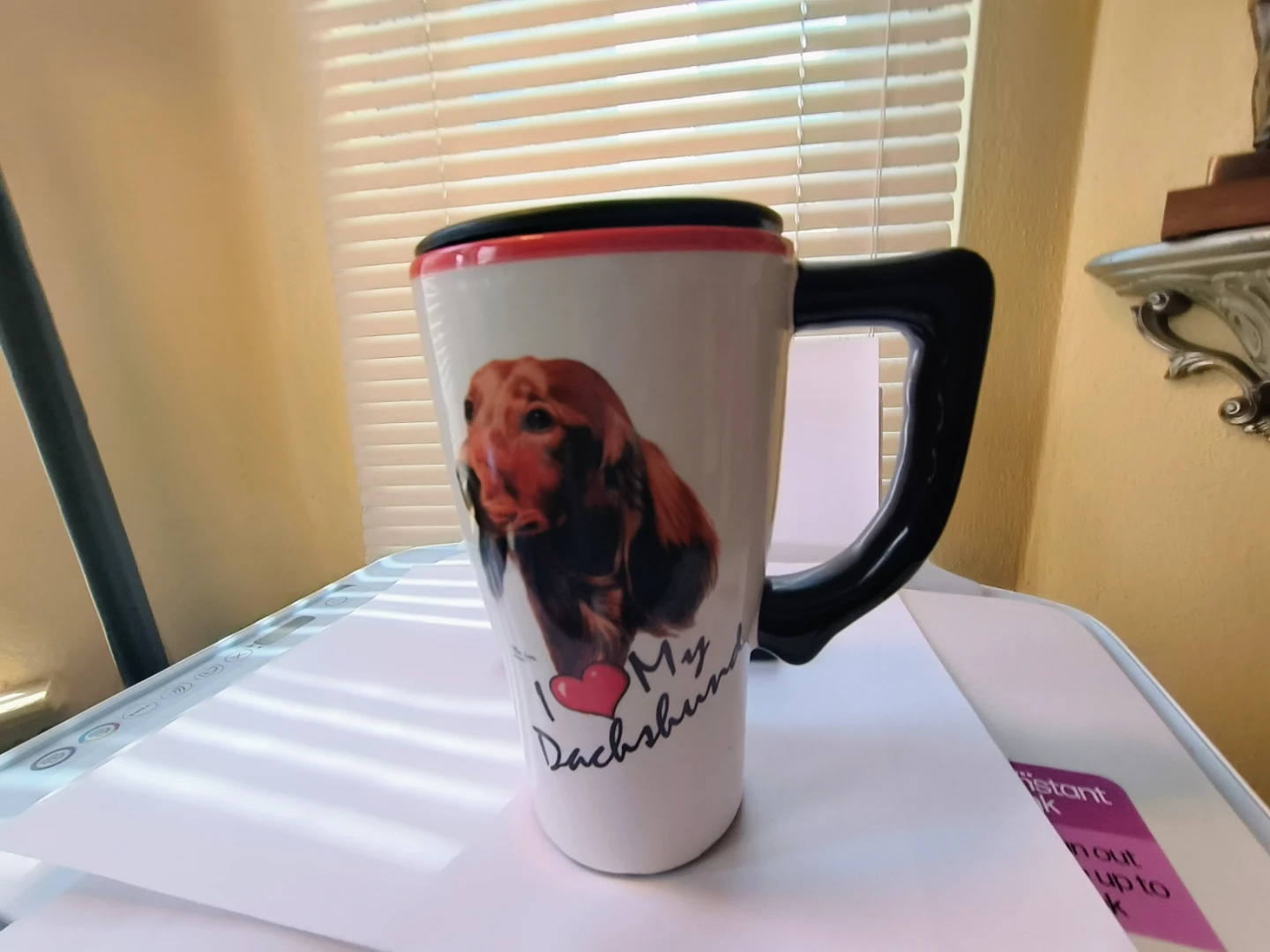 Travel Mug I Love Dachshounds signed about 6 1/4 tall - photo 2