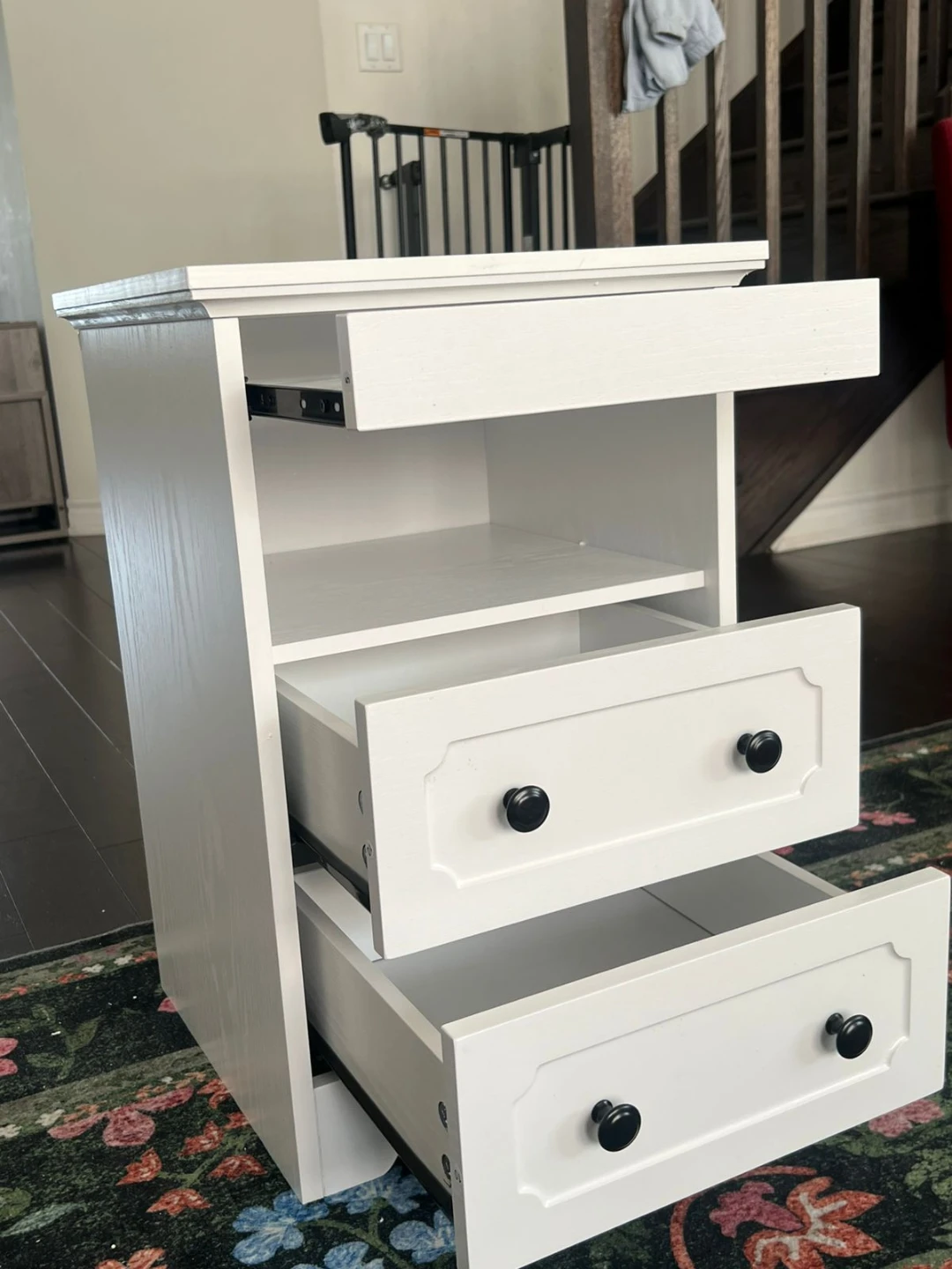 White Nightstand with 2 Drawers and Open Shelf - photo 3
