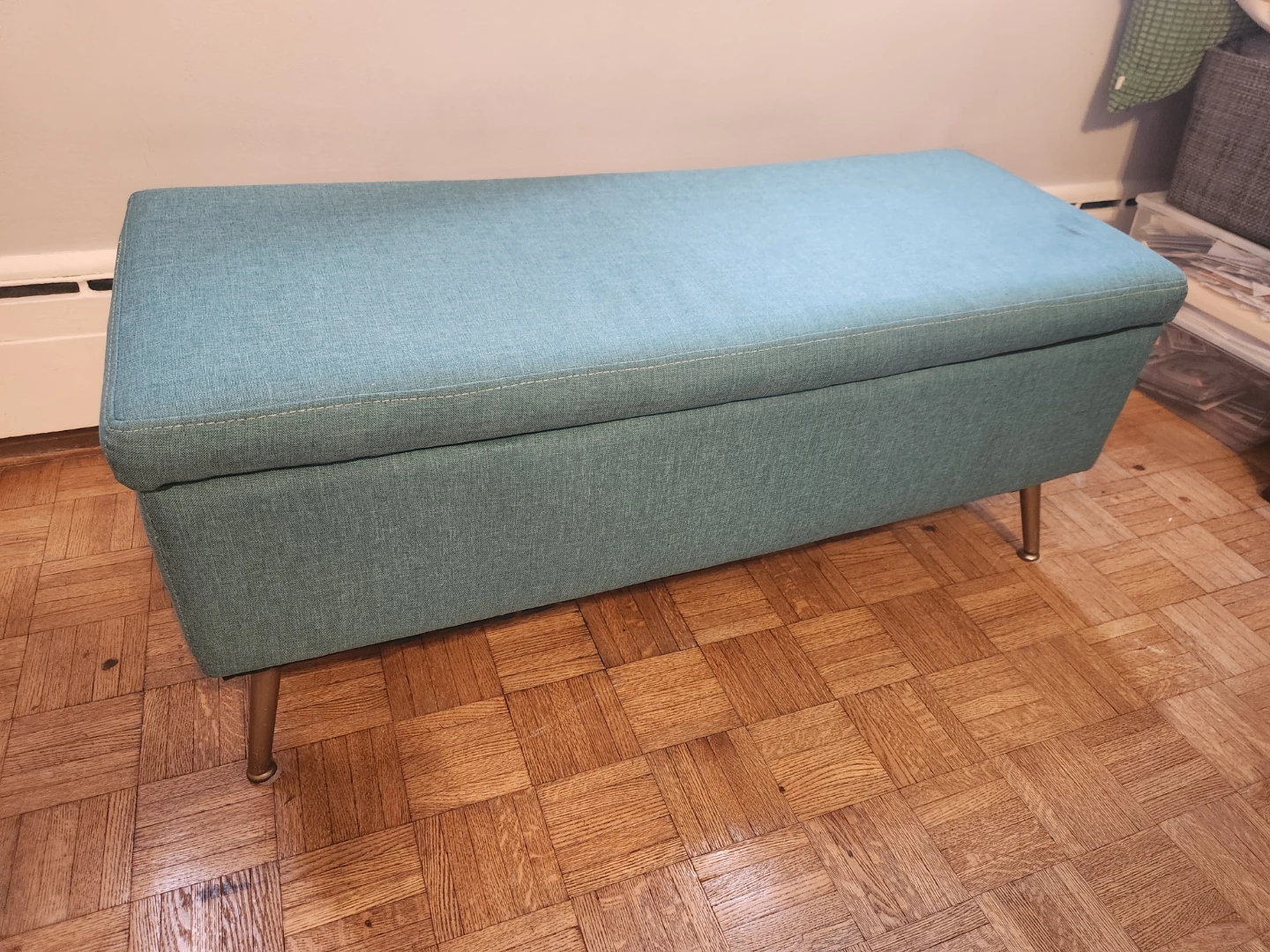 Teal Upholstered Storage Bench Ottoman