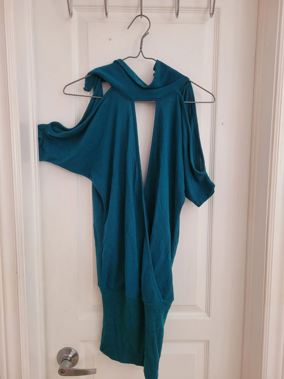 Teal Cold Shoulder Backless Dolman Sleeve Top/dress