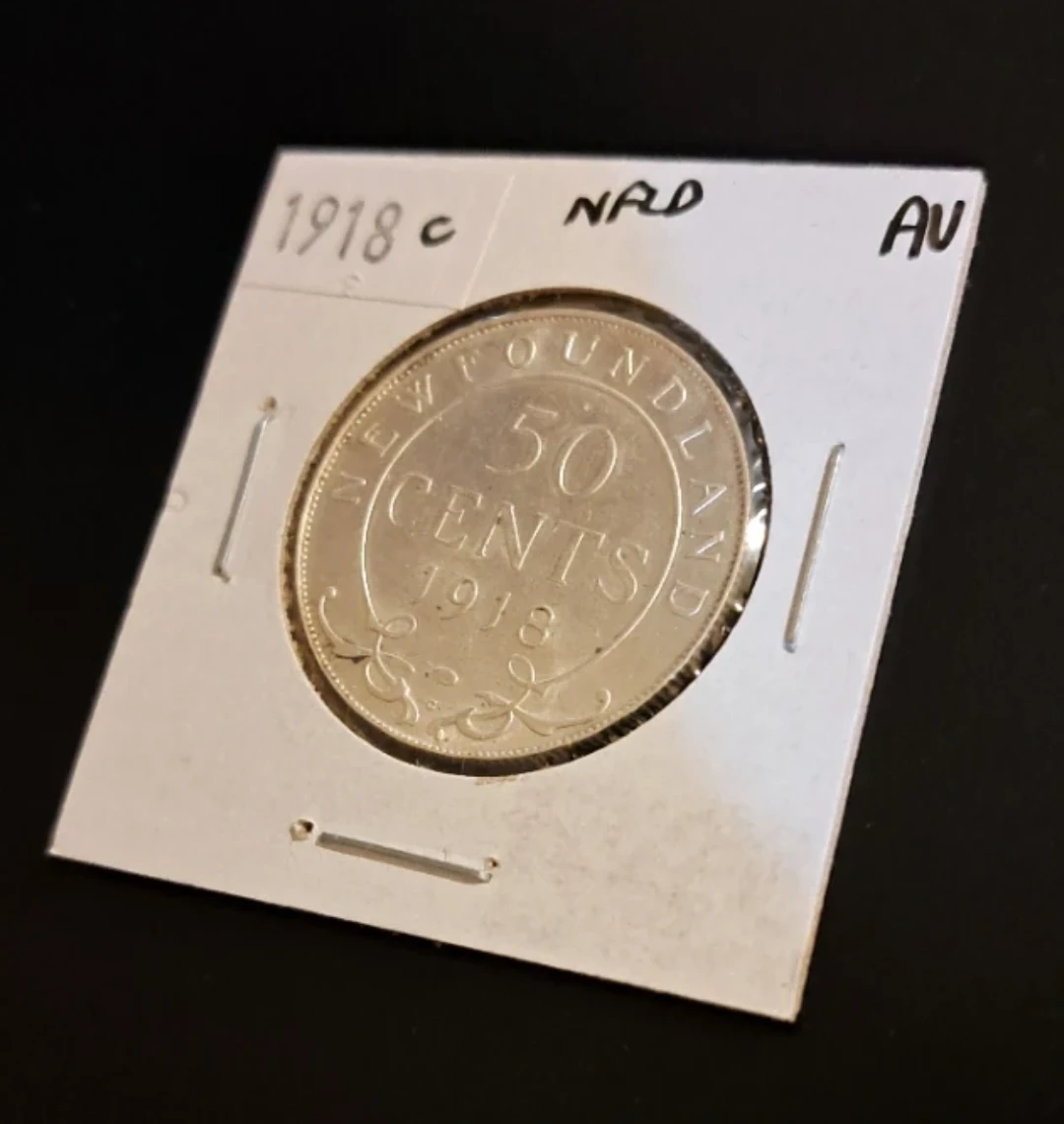 1918C Newfoundland 50 Cents, Silver Coin, AU - photo 3