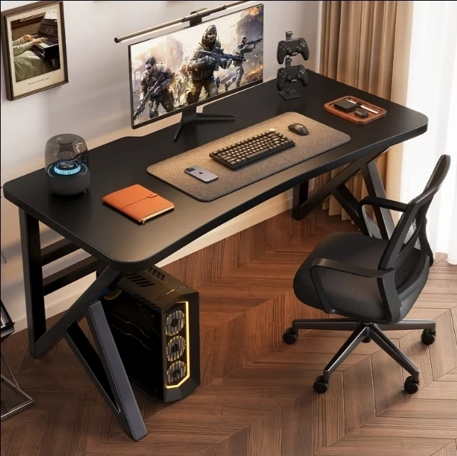 Spacious Black Gaming Desk with Ergonomic Curved Edge