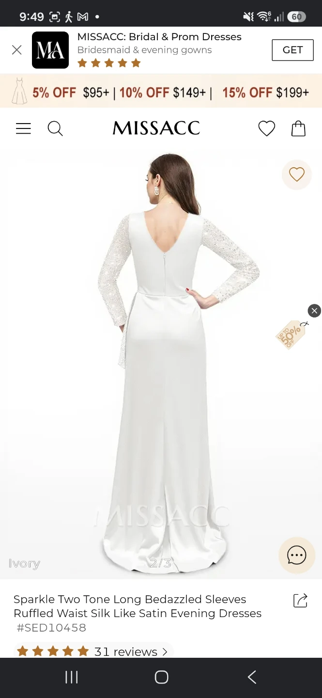 Sparkle Two Tone Long Beaded Satin Wedding Dress