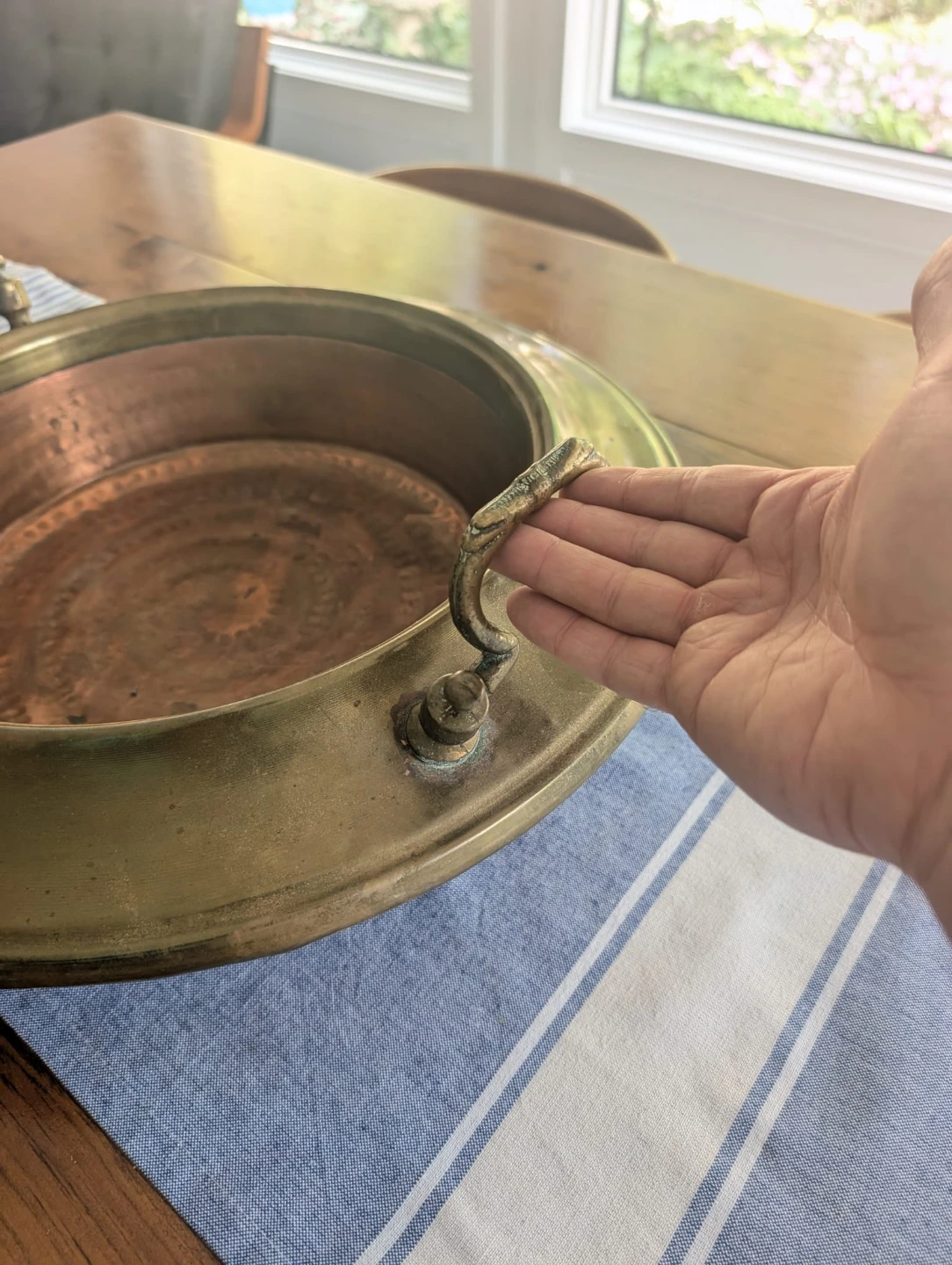 Antique French Brazier Brass And Hammered Copper Tray - photo 5