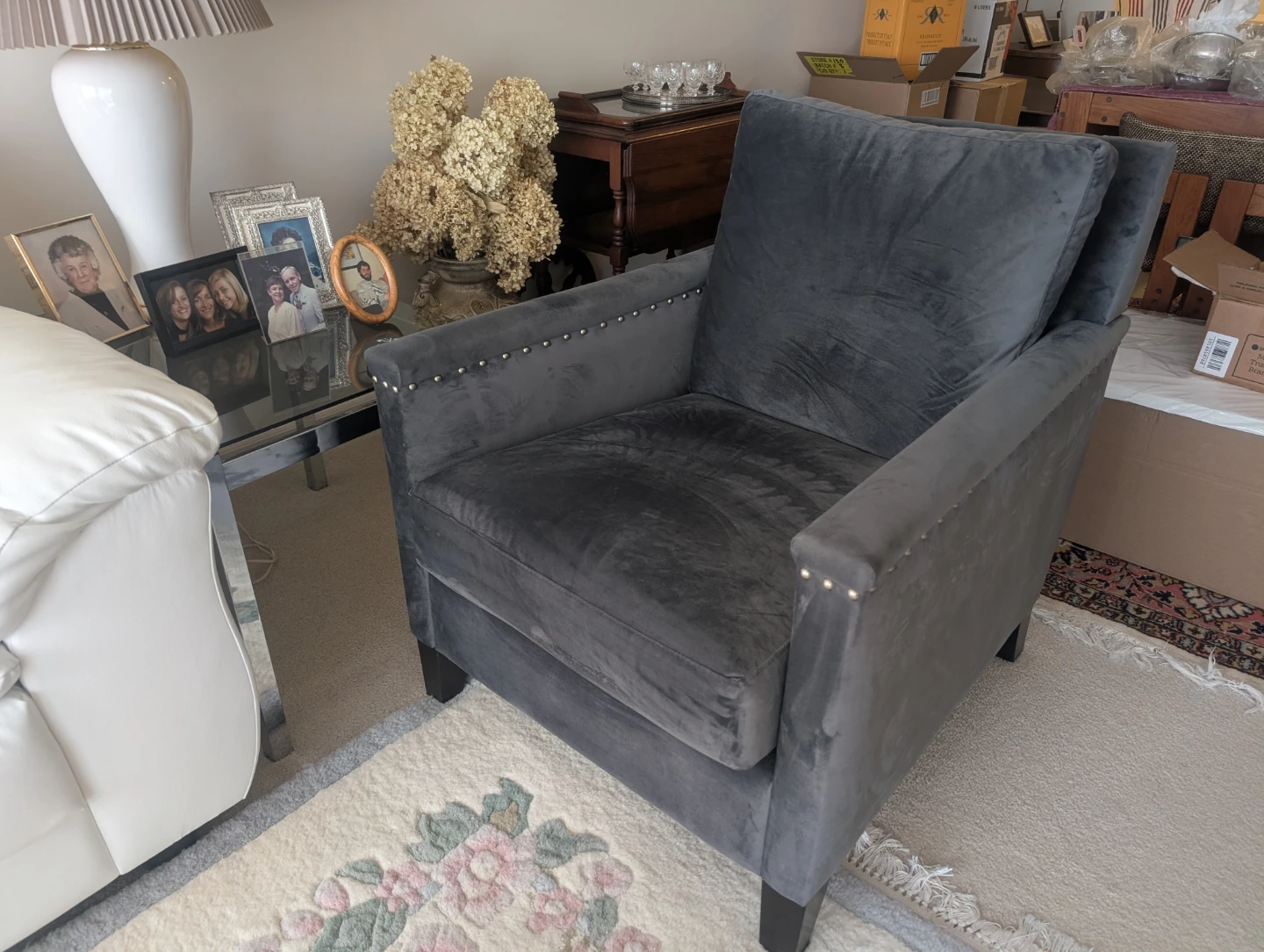 Charcoal Velvet Accent Chair with Stud Detailing - photo 2