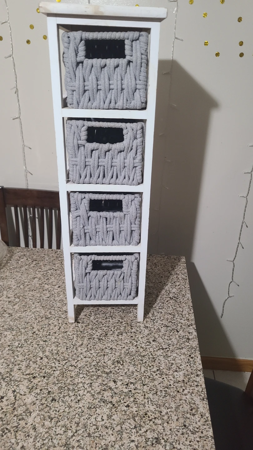 White 4-Drawer Storage Unit with Grey Baskets