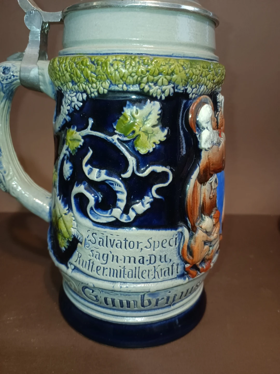 Vintage German Beer Stein with Pewter Lid