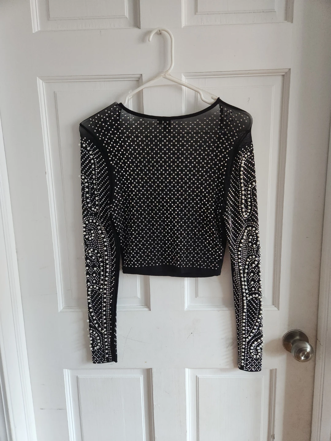 Windsor Black Embellished Mesh Crop Top - photo 2