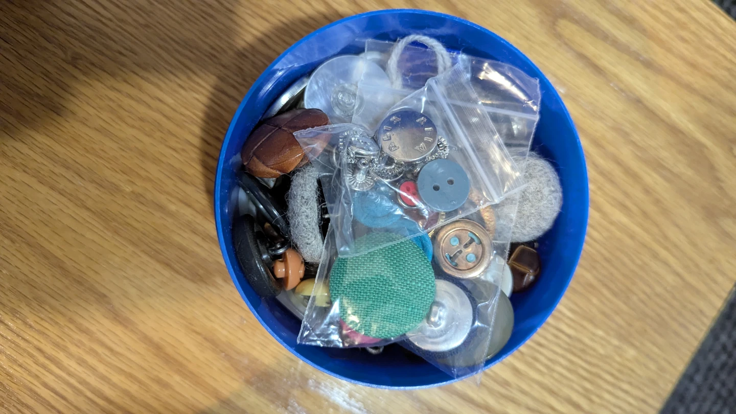 Assorted Vintage Buttons Container