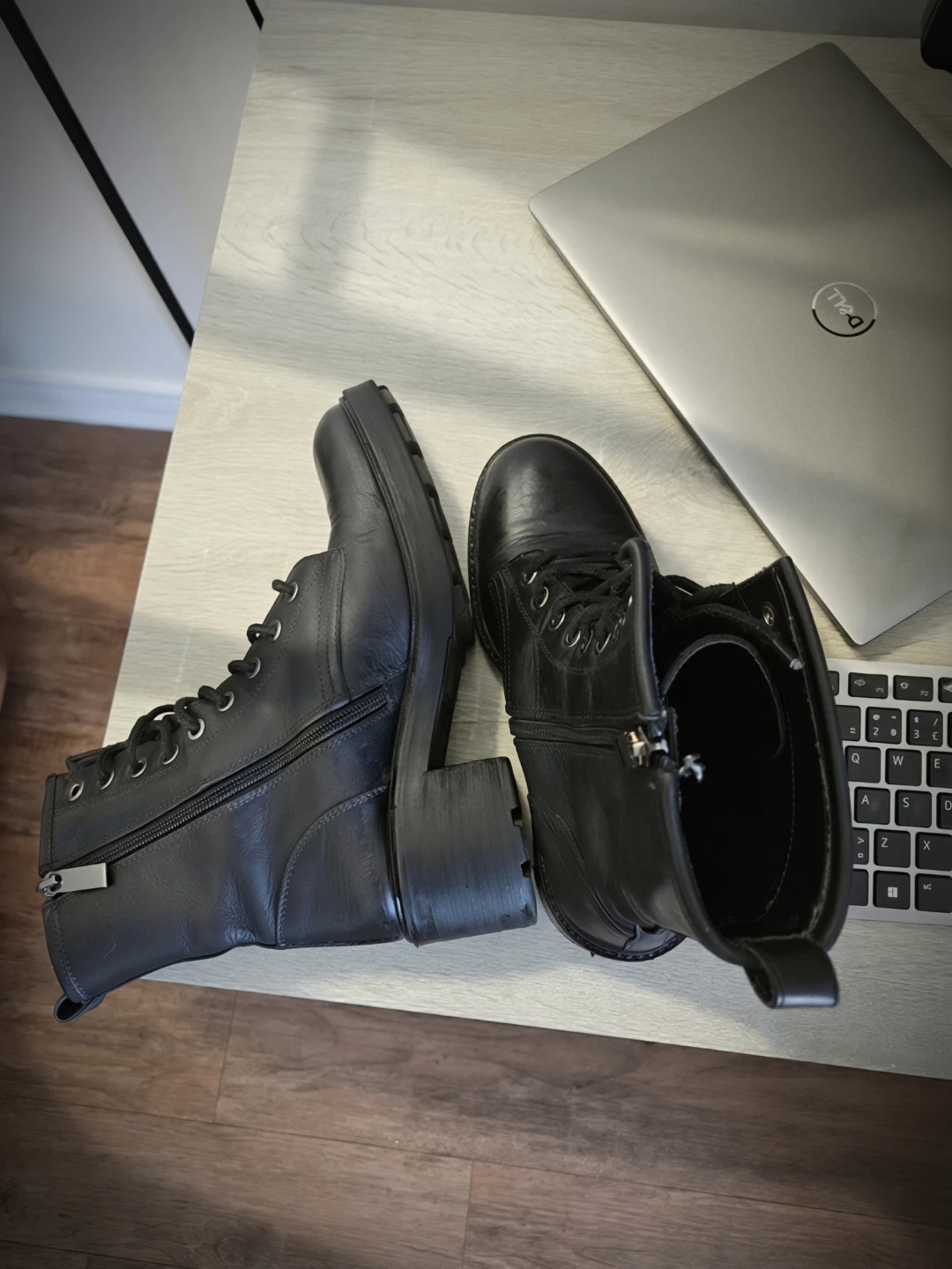 Black Leather Lace-Up Combat Boots - photo 2