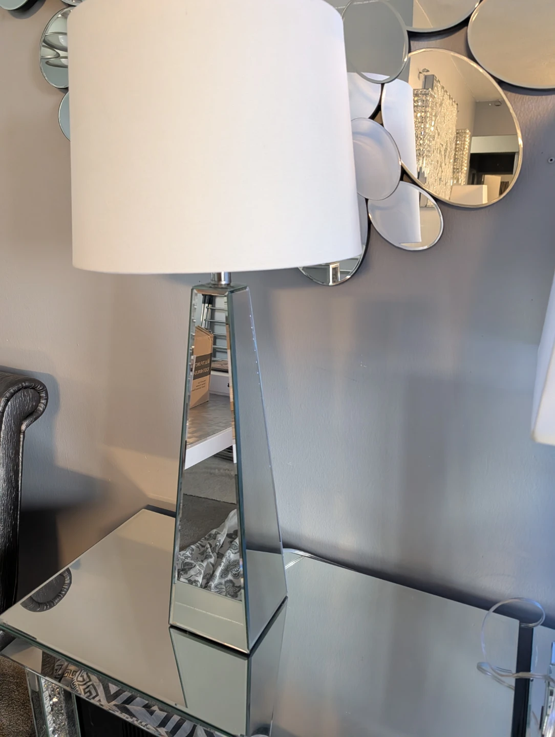 Mirrored Pyramid Table Lamp