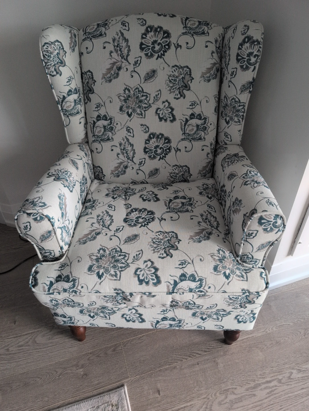 Wingback Armchair with Floral Pattern