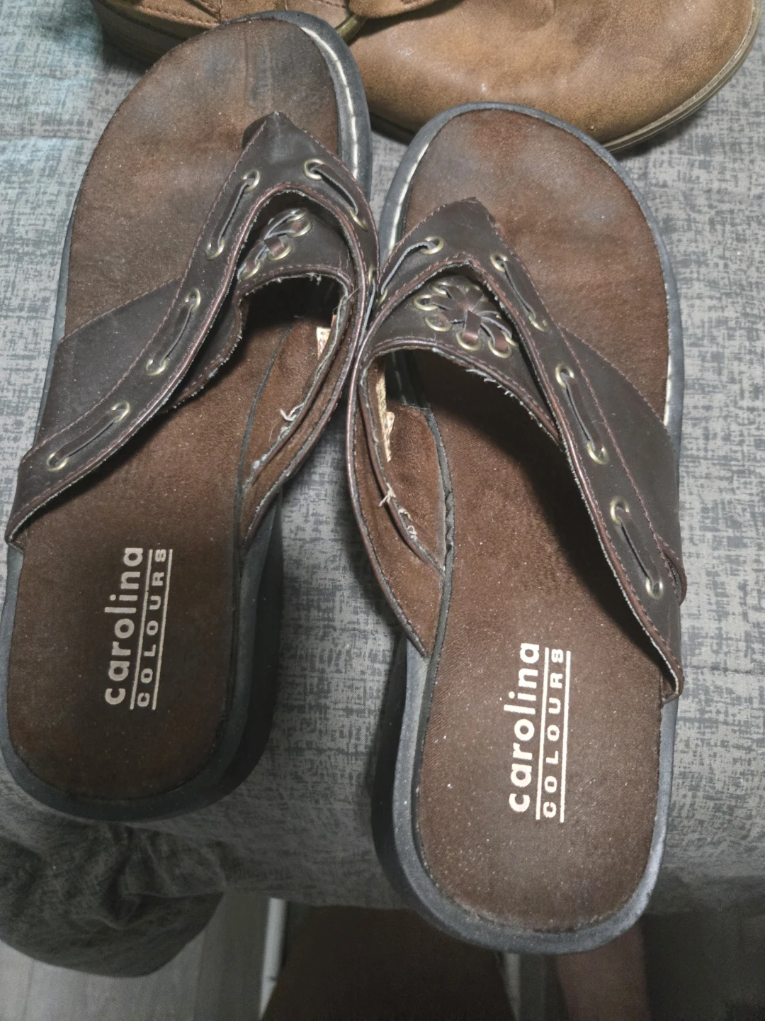 Brown Suede Boots and Flip Flops
