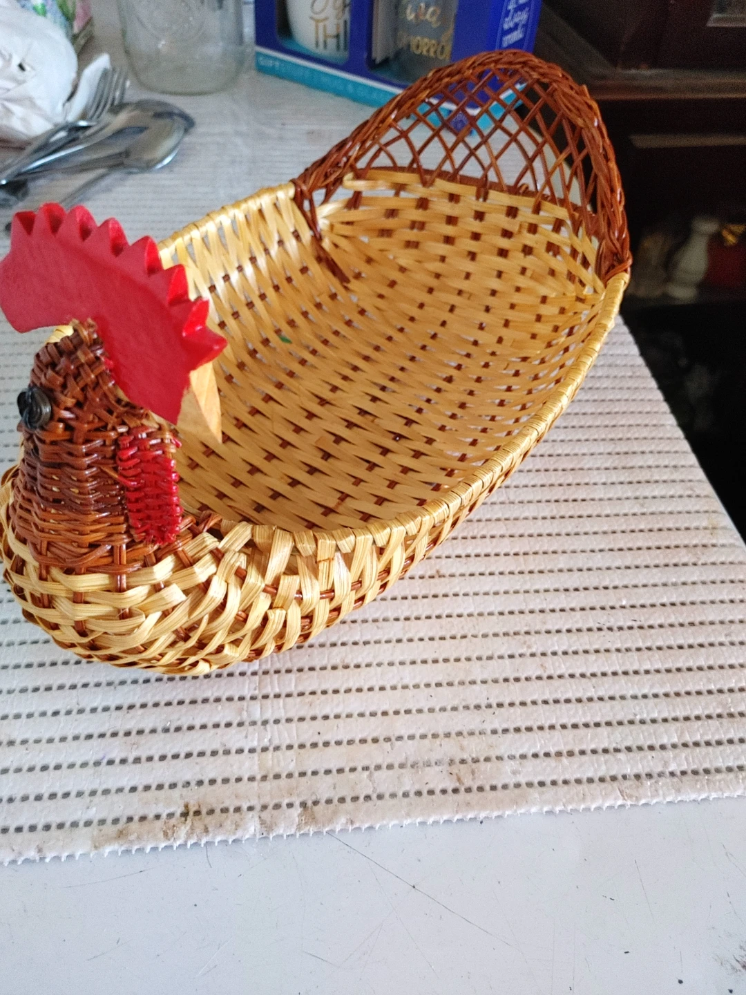 Woven Basket with Chicken Decoration