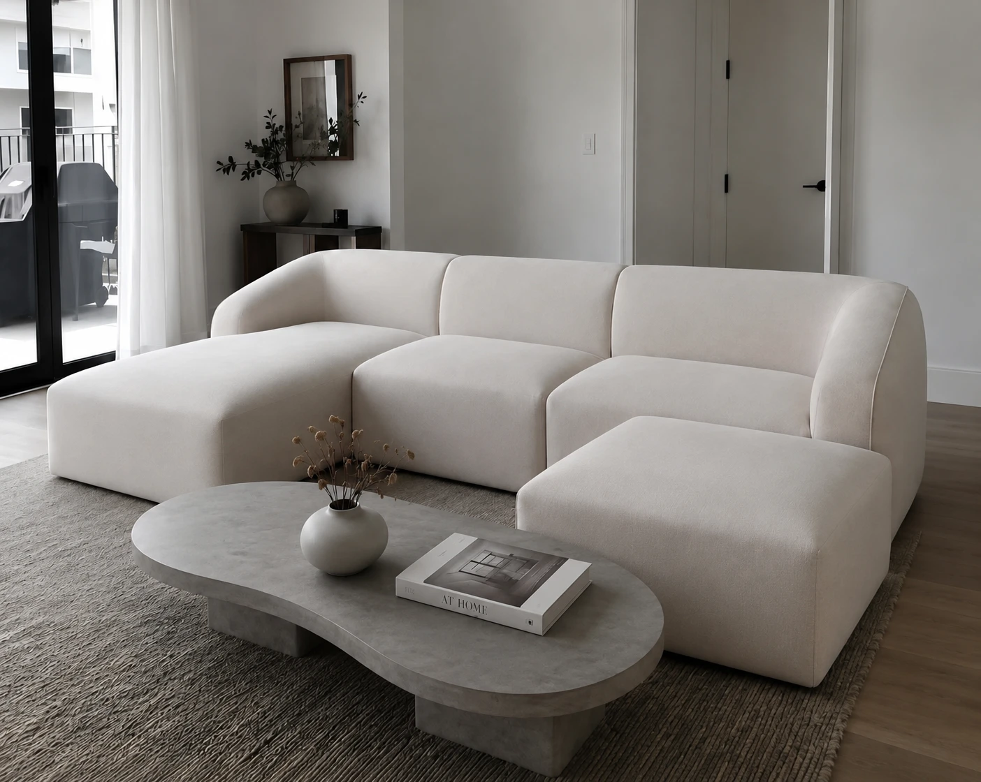 Cream Sectional Sofa with Chaise - photo 3