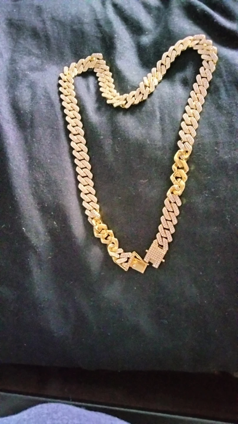 Gold Cubana Chain Necklace with Rhinestones