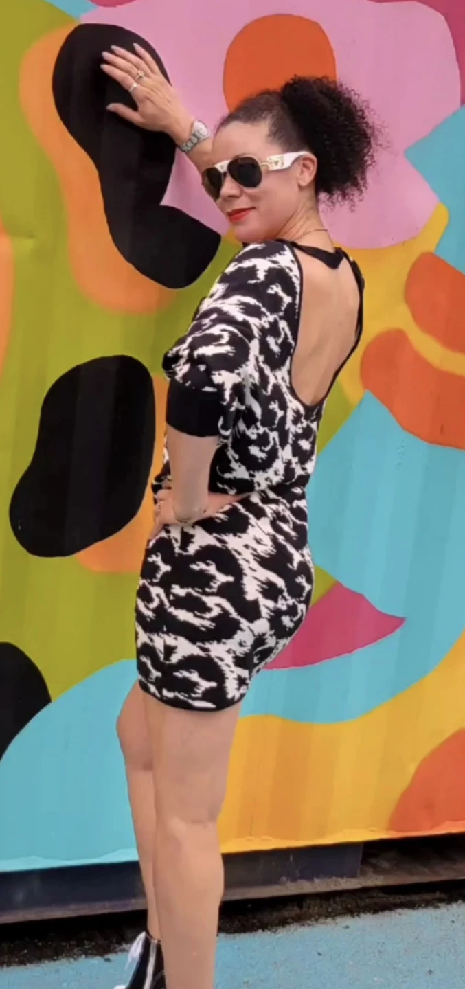 Betsey Johnson Black & Ivory Knit Open-Back Sweater Dress