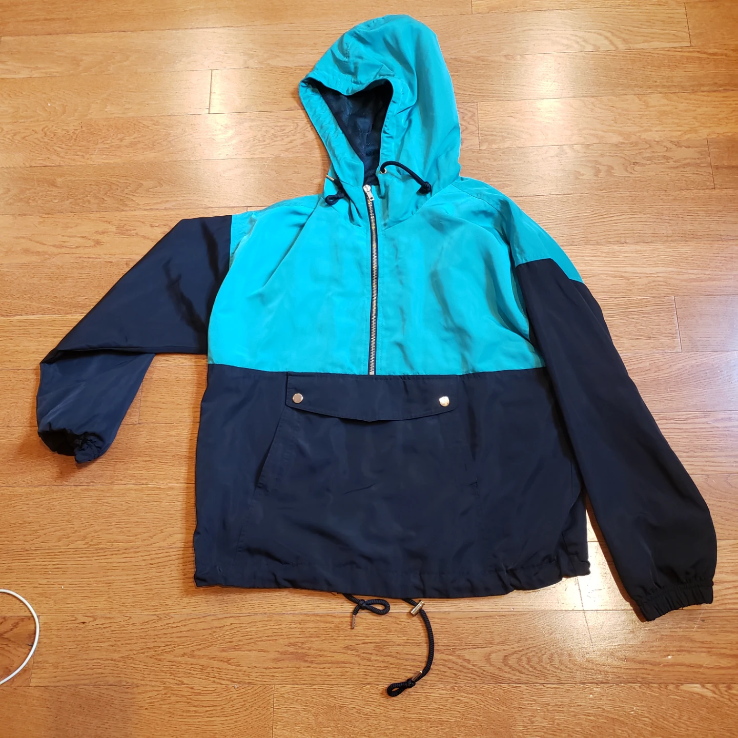 Forever 21 Anorak Hooded Jacket Teal/Black Size L