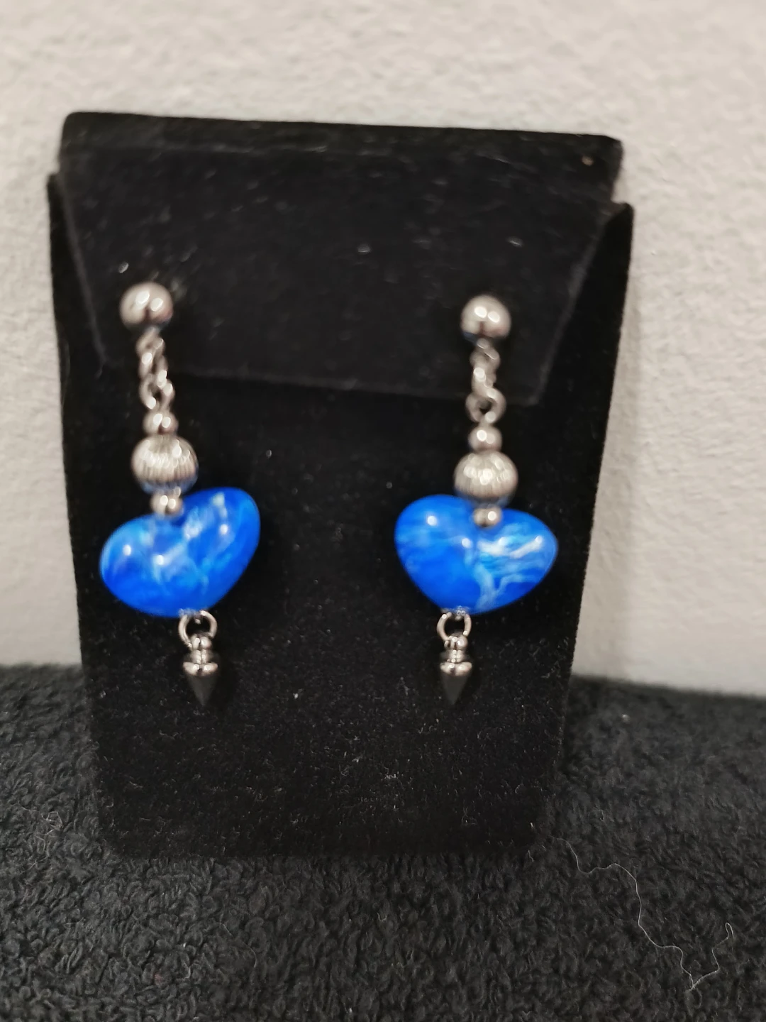 Blue Heart Dangle Earrings