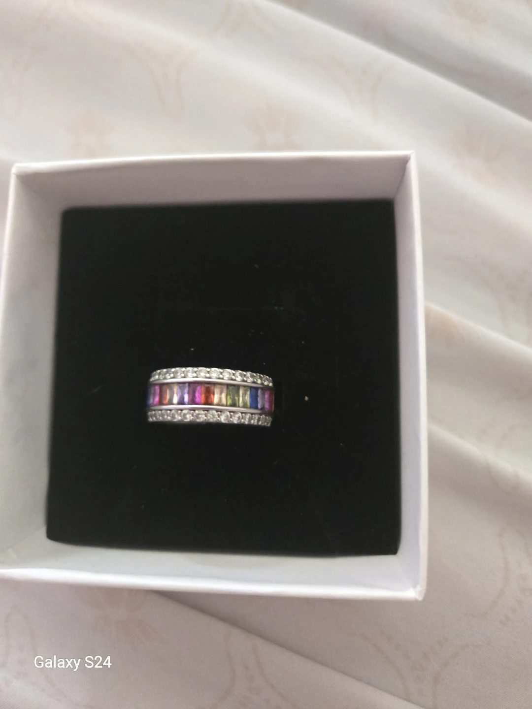 Rainbow Multicolored glass Band Ring - photo 2