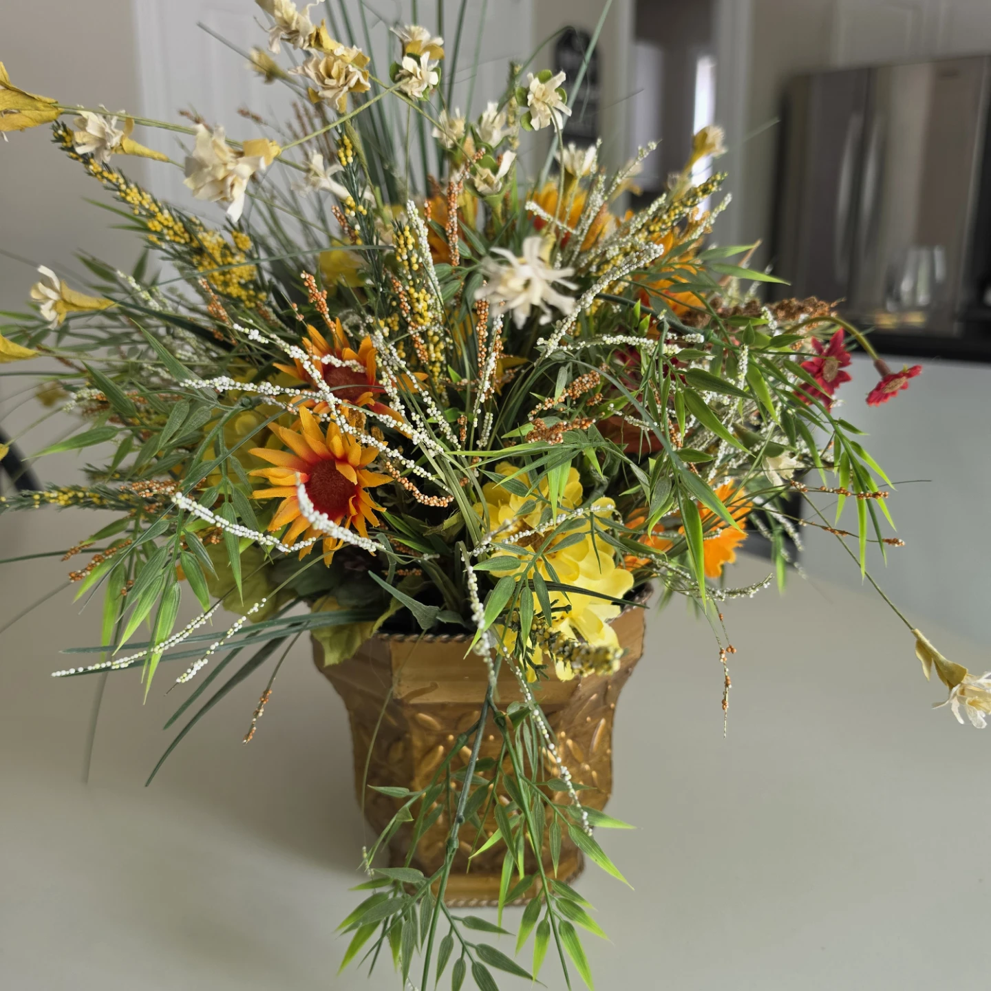 Artificial Floral Arrangement in Gold Vase - photo 4