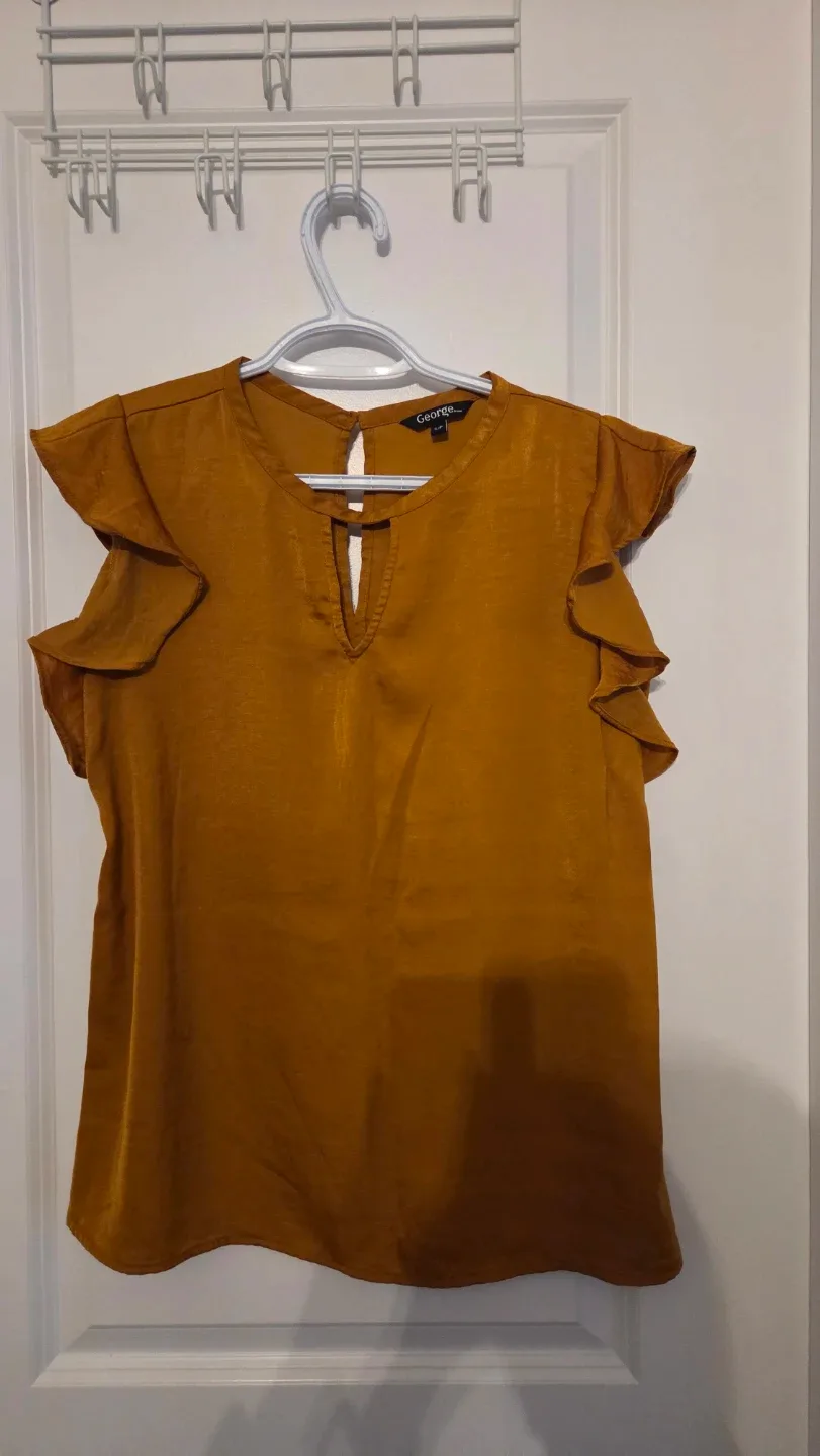 George Women's Mustard Ruffle Sleeve Top - S/P