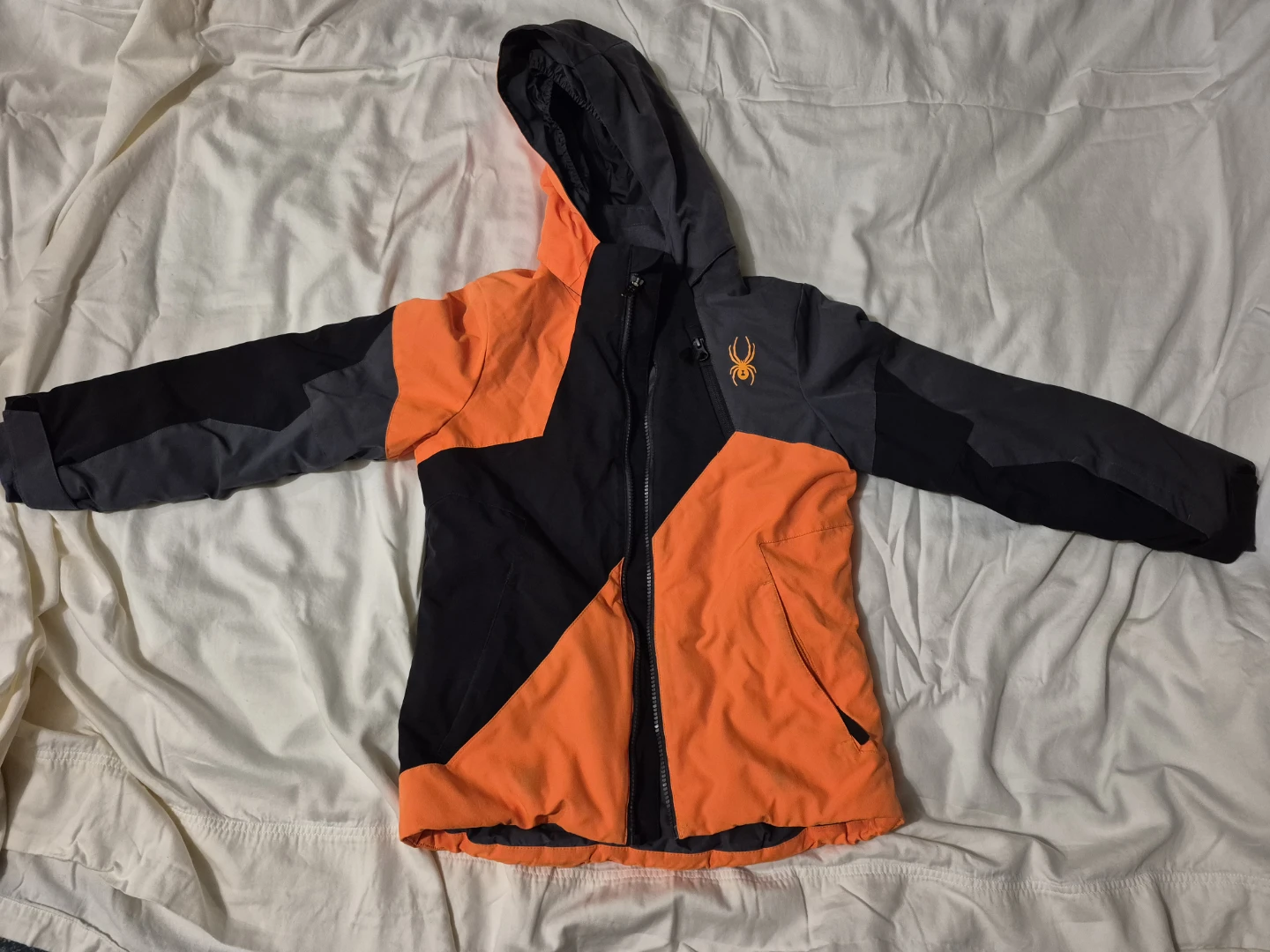 Spyder Orange and Black Hooded Ski Jacket Size 10