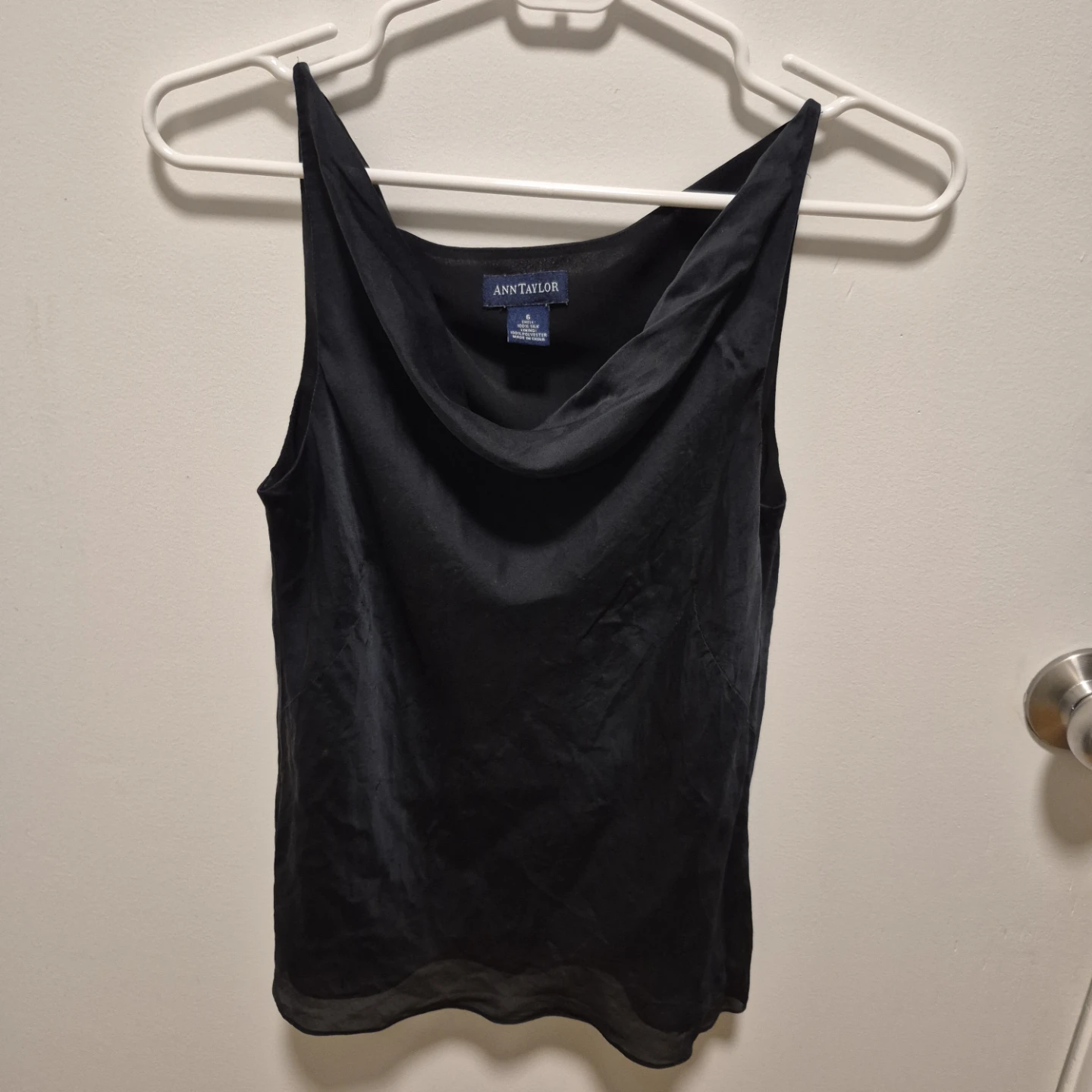 Ann Taylor Black Silk Cowl Neck Tank Top Size 6