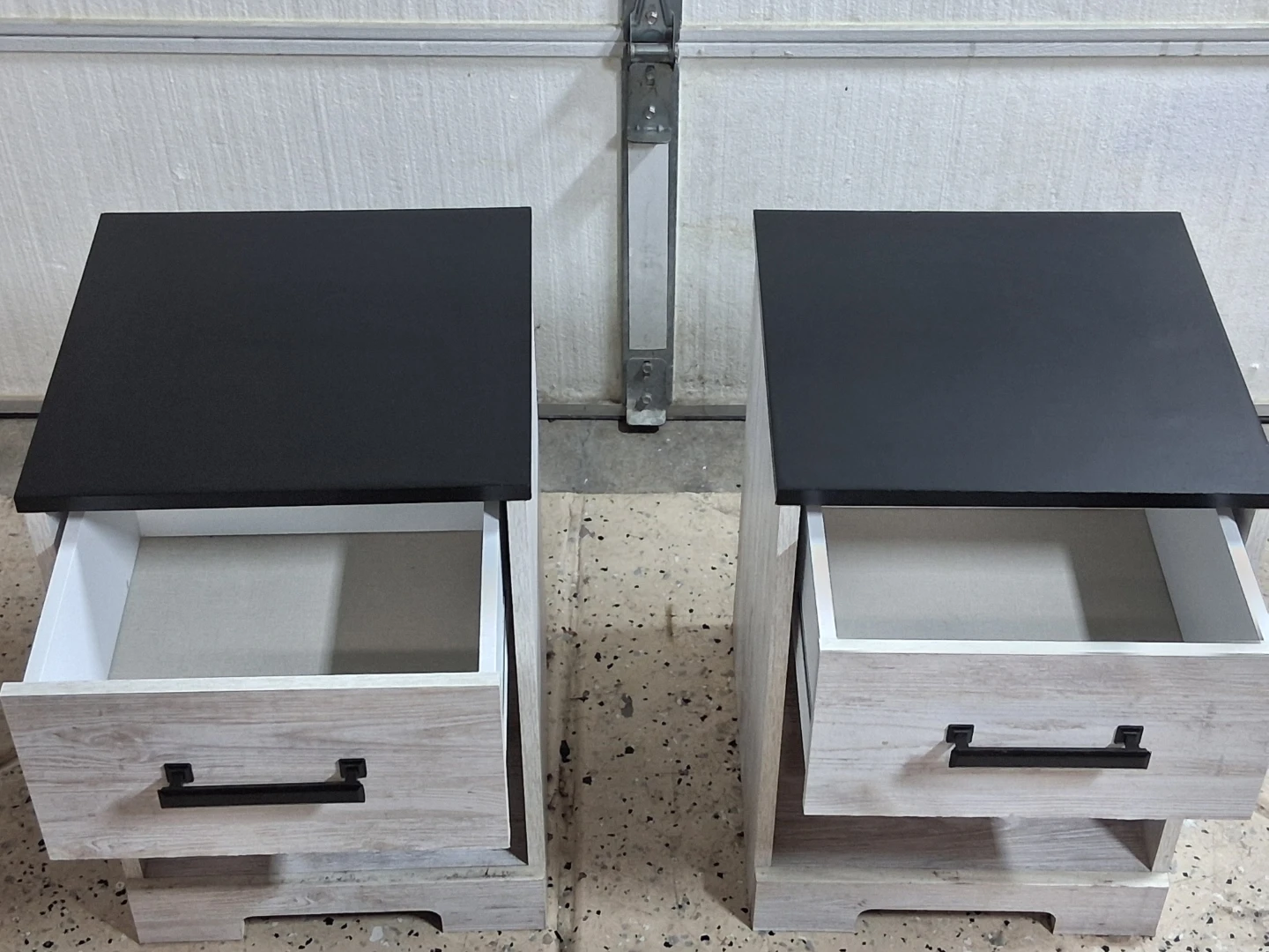 Pair of Nightstands with Drawer - Black and White Wood Grain