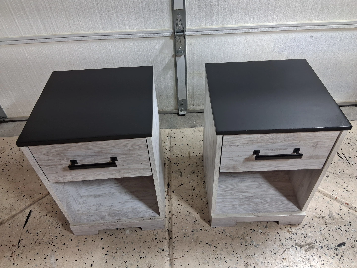Pair of Nightstands with Drawer - Black and White Wood Grain - photo 2