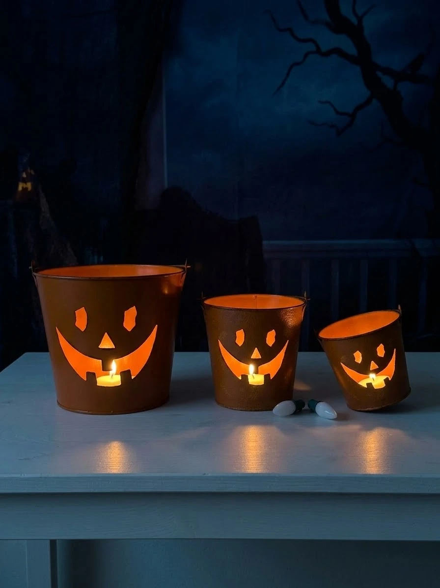 Set of 3 Jack-o'-lantern Buckets